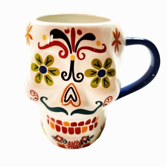 NWT World Market White Sugar Skull Mug Day of the Dead Dia De Los Muertos - Picture 1 of 3